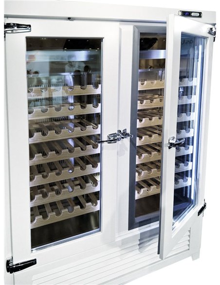 Commercial Wine Fridge - Pine Wood & Glass Doors - Freestanding - Single Zone - 640L - max. 84 bottles