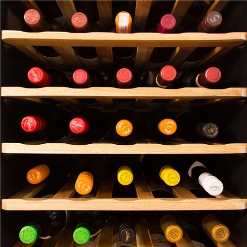Commercial Wine Fridge - Pine Wood & Glass Doors - Freestanding - Single Zone - 640L - max. 84 bottles