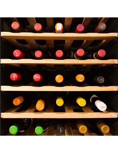 Commercial Wine Fridge - Pine Wood & Glass Doors - Freestanding - Single Zone - 640L - max. 84 bottles