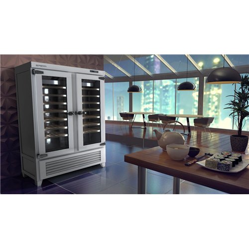 Commercial Wine Fridge - Pine Wood & Glass Doors - Freestanding - Single Zone - 640L - max. 84 bottles