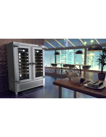 Commercial Wine Fridge - Pine Wood & Glass Doors - Freestanding - Single Zone - 640L - max. 84 bottles