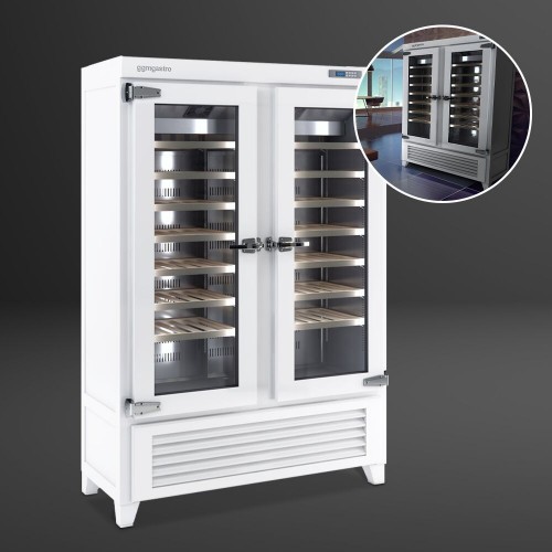 Commercial Wine Fridge - Pine Wood & Glass Doors - Freestanding - Single Zone - 640L - max. 84 bottles