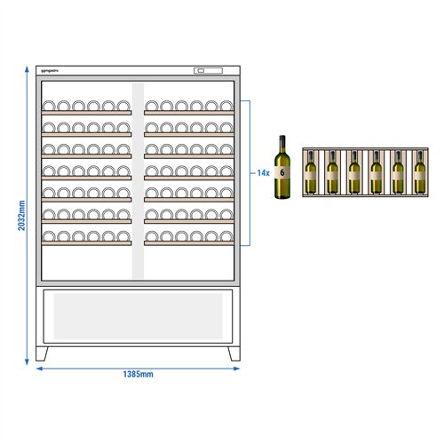 Commercial Wine Fridge - Pine Wood & Glass Doors - Freestanding - Single Zone - 640L - max. 84 bottles