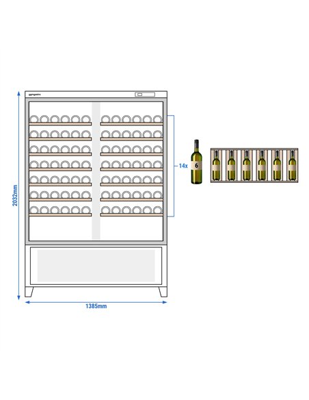 Commercial Wine Fridge - Pine Wood & Glass Doors - Freestanding - Single Zone - 640L - max. 84 bottles