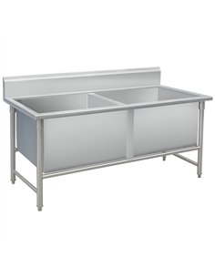 Commercial 2 Bowl Stainless Steel Sink with Splashback 1600x700x950 | Stalwart DA-YLS167BM2