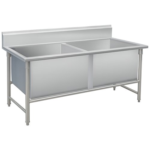 Commercial 2 Bowl Stainless Steel Sink with Splashback 1600x700x950 | Stalwart DA-YLS167BM2