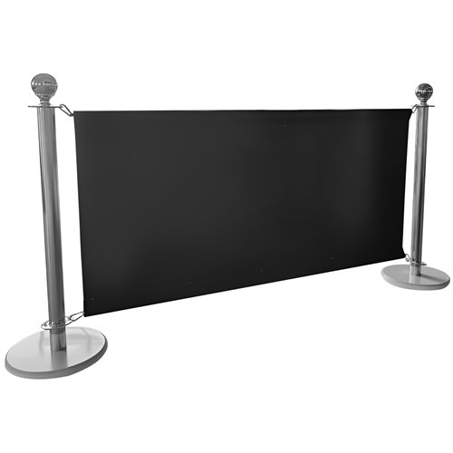 Commercial Queue Barrier Set with 2 Silver Ball Top Posts and Black Canvas Panel | Stalwart DA-BBP02ACB