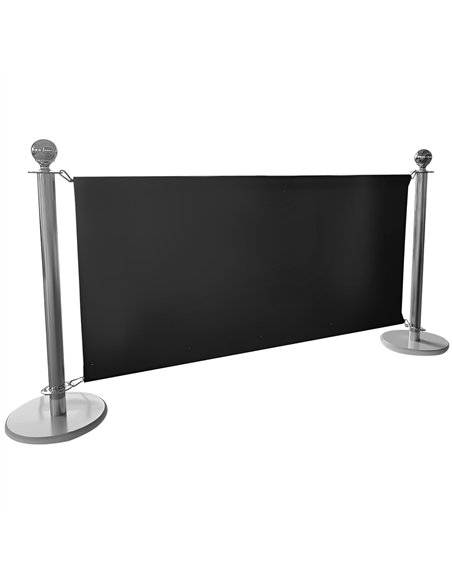 Commercial Queue Barrier Set with 2 Silver Ball Top Posts and Black Canvas Panel | Stalwart DA-BBP02ACB