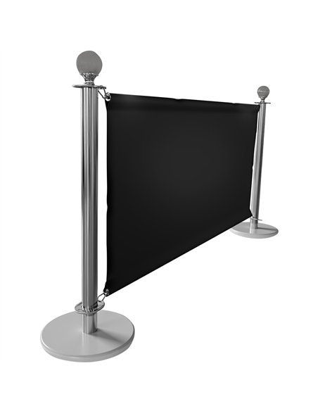 Commercial Queue Barrier Set with 2 Silver Ball Top Posts and Black Canvas Panel | Stalwart DA-BBP02ACB