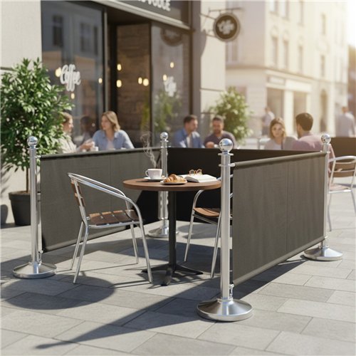 Commercial Queue Barrier Set with 2 Silver Ball Top Posts and Black Canvas Panel | Stalwart DA-BBP02ACB