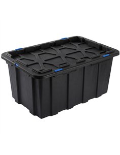 Commercial 60L Plastic Storage Box with Snap Lid Set of 8 PP Black with Blue Clips 625 x 415 x 340mm | Stalwart DA-H0060SETOF8 2