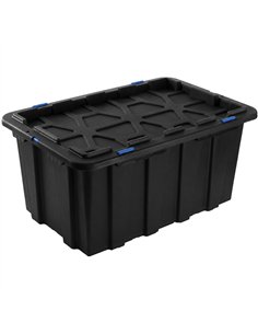 Commercial 100L Plastic Storage Box with Snap Lid Set of 6 PP Black with Blue Clips 750 x 515 x 380mm | Stalwart DA-H0100GGSETOF 2