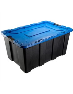 Commercial 100L Heavy Duty Plastic Storage Box with Clip Lid Set of 6 PP Black with Blue Lid 755 x 510 x 370mm | Stalwart DA-H01 2