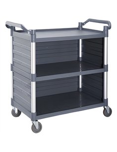 Commercial 3 Tier Utility Cart with 3 Side Panels Large Grey 1010 x 500 x 980mm | Stalwart DA-HZMCC506
