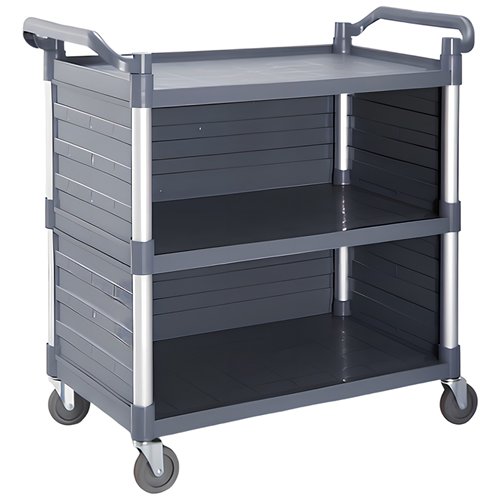 Commercial 3 Tier Utility Cart with 3 Side Panels Large Grey 1010 x 500 x 980mm | Stalwart DA-HZMCC506