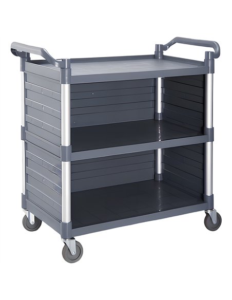 Commercial 3 Tier Utility Cart with 3 Side Panels Large Grey 1010 x 500 x 980mm | Stalwart DA-HZMCC506