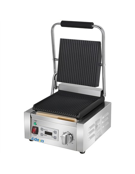 Commercial Single Contact Panini Grill 1800W Ribbed Top &amp Bottom Plates Digital Timer | Stalwart DA-CU600
