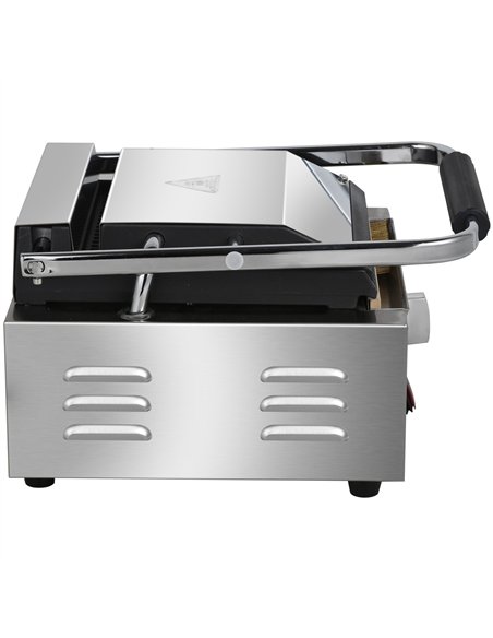 Commercial Single Contact Panini Grill 1800W Ribbed Top &amp Bottom Plates Digital Timer | Stalwart DA-CU600