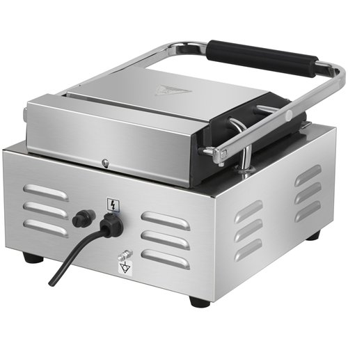 Commercial Single Contact Panini Grill 1800W Ribbed Top &amp Bottom Plates Digital Timer | Stalwart DA-CU600
