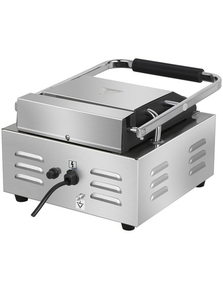Commercial Single Contact Panini Grill 1800W Ribbed Top &amp Bottom Plates Digital Timer | Stalwart DA-CU600