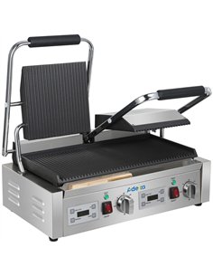 Commercial Double Contact Panini Grill 3600W Ribbed Top &amp Bottom Plates Digital Timer | Stalwart DA-CU613