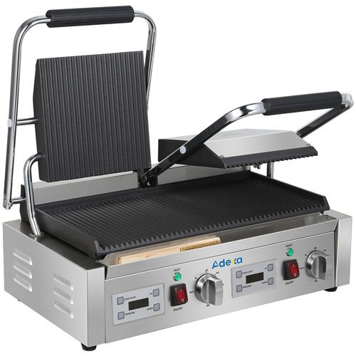 Commercial Double Contact Panini Grill 3600W Ribbed Top &amp Bottom Plates Digital Timer | Stalwart DA-CU613