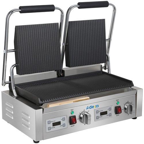 Commercial Double Contact Panini Grill 3600W Ribbed Top &amp Bottom Plates Digital Timer | Stalwart DA-CU613