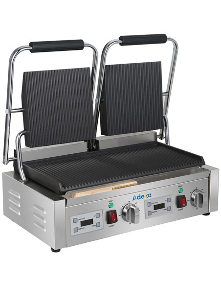 Commercial Double Contact Panini Grill 3600W Ribbed Top &amp Bottom Plates Digital Timer | Stalwart DA-CU613