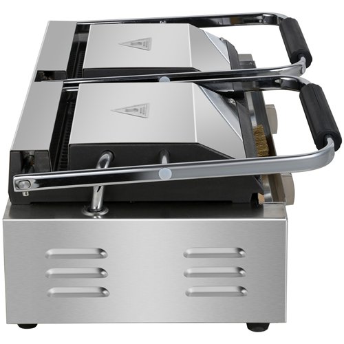 Commercial Double Contact Panini Grill 3600W Ribbed Top &amp Bottom Plates Digital Timer | Stalwart DA-CU613