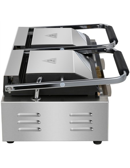 Commercial Double Contact Panini Grill 3600W Ribbed Top &amp Bottom Plates Digital Timer | Stalwart DA-CU613