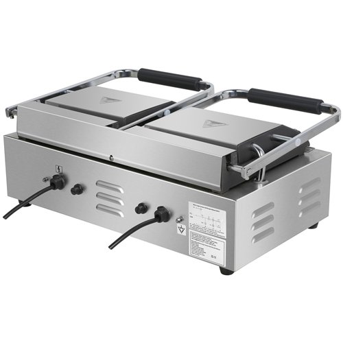 Commercial Double Contact Panini Grill 3600W Ribbed Top &amp Bottom Plates Digital Timer | Stalwart DA-CU613