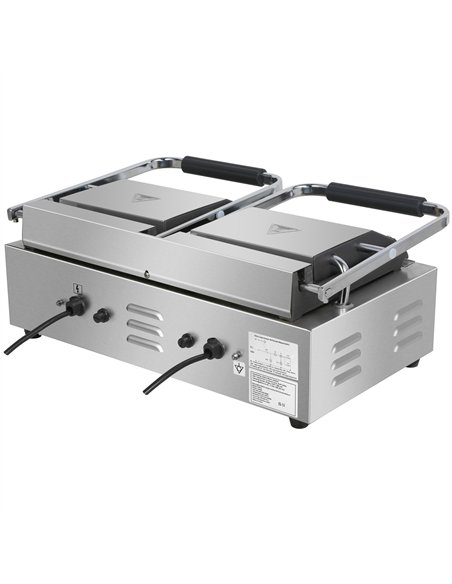 Commercial Double Contact Panini Grill 3600W Ribbed Top &amp Bottom Plates Digital Timer | Stalwart DA-CU613