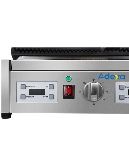 Commercial Double Contact Panini Grill 3600W Ribbed Top &amp Bottom Plates Digital Timer | Stalwart DA-CU613