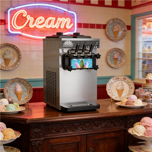 Commercial Countertop Soft Serve Ice Cream Machine 18-20L/H 1300W R290 Twin Flavour | Stalwart DA-ZBBQL128