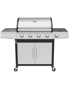Commercial 4 Burner Gas BBQ Grill with Side Burner, Cabinet and Warming Rack 1330×570×1120mm LPG | Stalwart DA-E34MJ12S52M45T45S