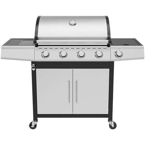 Commercial 4 Burner Gas BBQ Grill with Side Burner, Cabinet and Warming Rack 1330×570×1120mm LPG | Stalwart DA-E34MJ12S52M45T45S