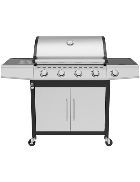Commercial 4 Burner Gas BBQ Grill with Side Burner, Cabinet and Warming Rack 1330×570×1120mm LPG | Stalwart DA-E34MJ12S52M45T45S