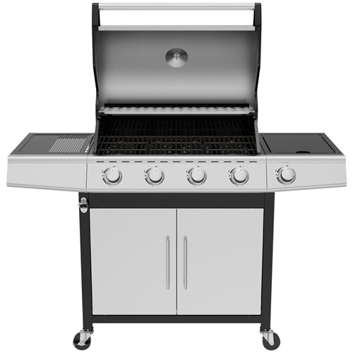 Commercial 4 Burner Gas BBQ Grill with Side Burner, Cabinet and Warming Rack 1330×570×1120mm LPG | Stalwart DA-E34MJ12S52M45T45S
