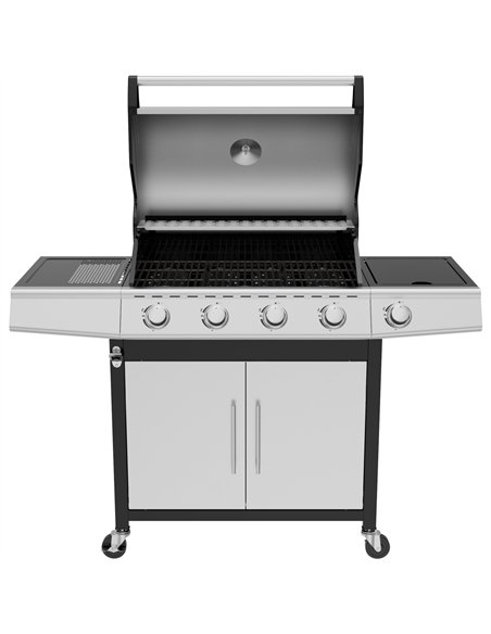 Commercial 4 Burner Gas BBQ Grill with Side Burner, Cabinet and Warming Rack 1330×570×1120mm LPG | Stalwart DA-E34MJ12S52M45T45S