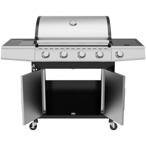 Commercial 4 Burner Gas BBQ Grill with Side Burner, Cabinet and Warming Rack 1330×570×1120mm LPG | Stalwart DA-E34MJ12S52M45T45S