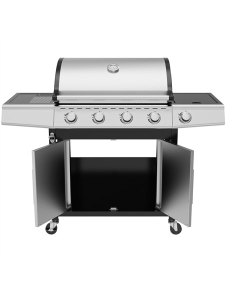 Commercial 4 Burner Gas BBQ Grill with Side Burner, Cabinet and Warming Rack 1330×570×1120mm LPG | Stalwart DA-E34MJ12S52M45T45S