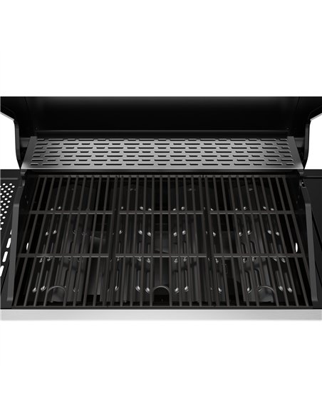 Commercial 4 Burner Gas BBQ Grill with Side Burner, Cabinet and Warming Rack 1330×570×1120mm LPG | Stalwart DA-E34MJ12S52M45T45S