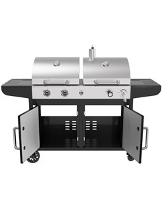 Commercial Gas &amp Charcoal Combo BBQ Grill with Double Hood, Cabinet &amp Side Shelves 1625×685×1230mm | Stalwart DA-E42ZJ10S4 2