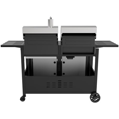 Commercial Gas &amp Charcoal Combo BBQ Grill with Double Hood, Cabinet &amp Side Shelves 1625×685×1230mm | Stalwart DA-E42ZJ10S4