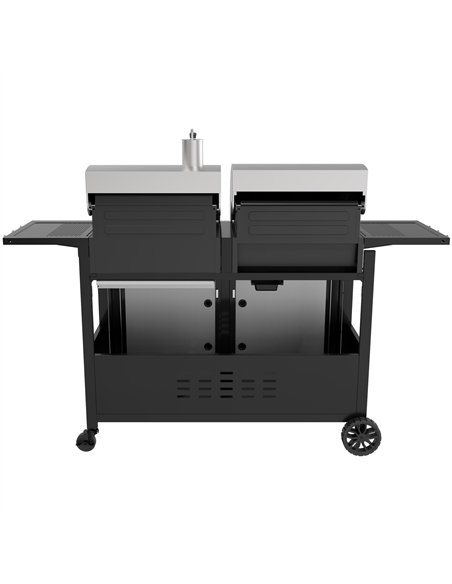Commercial Gas &amp Charcoal Combo BBQ Grill with Double Hood, Cabinet &amp Side Shelves 1625×685×1230mm | Stalwart DA-E42ZJ10S4