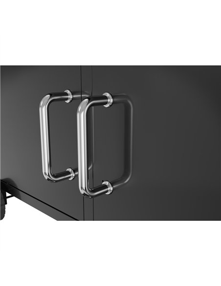 Commercial Gas &amp Charcoal Combo BBQ Grill with Double Hood, Cabinet &amp Side Shelves 1625×685×1230mm | Stalwart DA-E42ZJ10S4