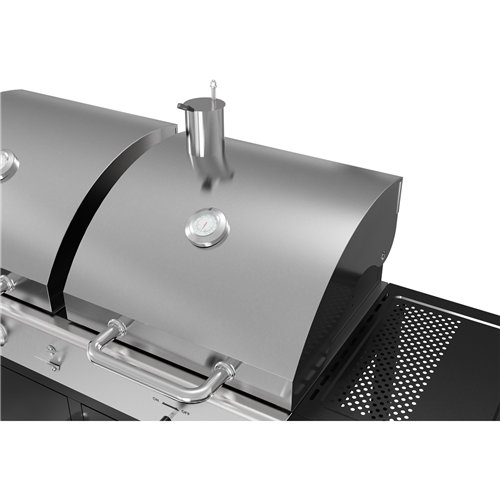 Commercial Gas &amp Charcoal Combo BBQ Grill with Double Hood, Cabinet &amp Side Shelves 1625×685×1230mm | Stalwart DA-E42ZJ10S4