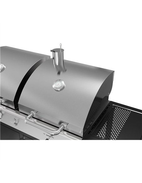 Commercial Gas &amp Charcoal Combo BBQ Grill with Double Hood, Cabinet &amp Side Shelves 1625×685×1230mm | Stalwart DA-E42ZJ10S4