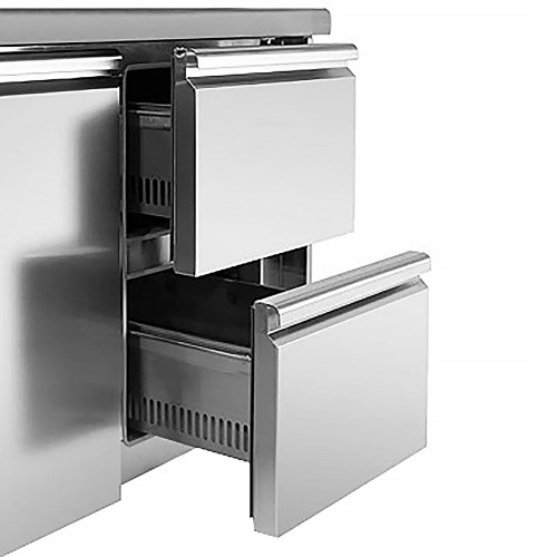 Premium Commercial Saladette Prep Counter 900mm – 1 Door, 2 Drawers – 5 x GN 1/6 Containers 240 Litres
