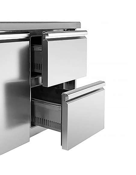 Premium Commercial Saladette Prep Counter 900mm – 1 Door, 2 Drawers – 5 x GN 1/6 Containers 240 Litres